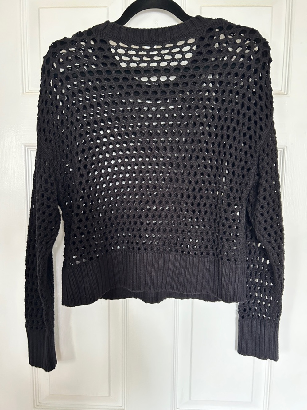 3/$20 Black Cotton Crochet Mesh Sweater S - Picture 3 of 7